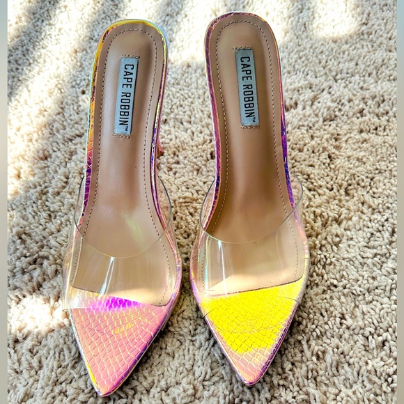 Cape Robbin Shoes - Cape Robbin Iridescent Snake Clear Mules Size 7.5 fits like an 9